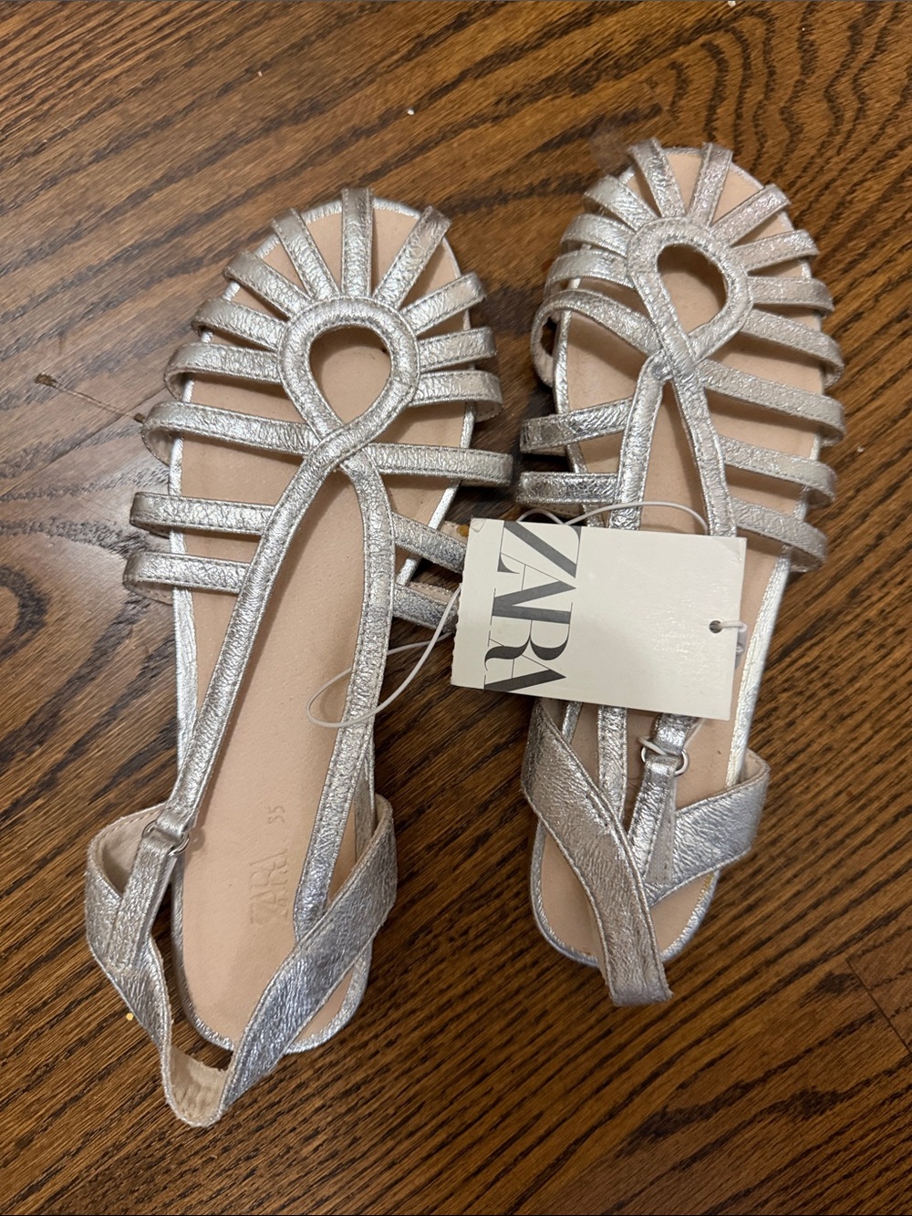 Zara Metallic Silver Strappy Sandals